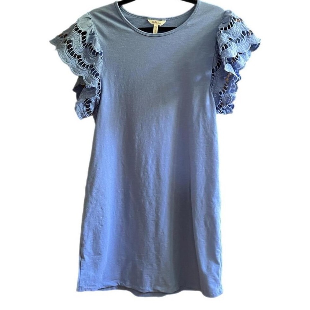 Matilda‎ Jane T-Shirt Dress Blue Eyelet Flutter Sleeve Slub Knit Medium